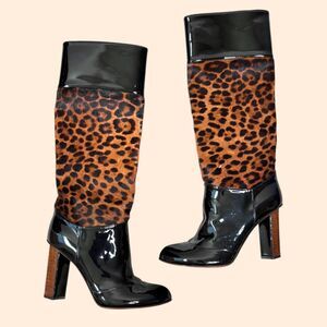 Dolce Gabbana Leopard Pony Hair Tall Boots